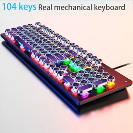 מקלדת מכנית רטרו פאנק - מקלדת USB חוטית עם 104 מקשים, מתגים כחולים, שחורים או חומים, תאורת RGB. מושלמת לגיימרים ולשימוש במחשב נייד.
