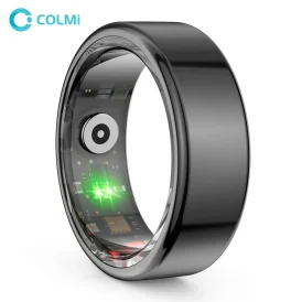 טבעת חכמה COLMI R02 - עשויה טיטניום בגימור צבאי, עם מדידת בריאות, דירוג IP68 ו-3ATM לעמידות במים.