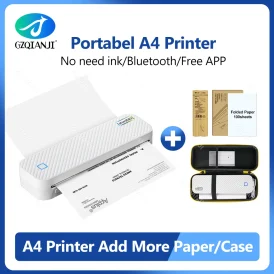 מדפסת תרמית ניידת A4 ללא דיו - מדפסת Bluetooth להדפסת PDF, Excel ו-WORD, אידיאלית לשימוש במשרד ובית ספר, כולל גליל נייר!