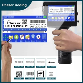 מדפסת תוויות ניידת Phezer P15 - מדפסת הזרקת דיו ידנית להדפסת קודים, מספרים ותאריכי תפוגה ב-28 שפות, בגודל קומפקטי וקל לנשיאה!