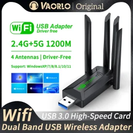 מתאם USB WiFi 1200Mbps - מתאם אלחוטי מהיר עם תמיכה ב-Dual Band (2.4G ו-5GHz), כולל 4 אנטנות ושידור 802.11AC, אידיאלי למחשב ולמחשב נייד!