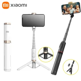מקל סלפי טלסקופי Xiaomi מקל טלסקופי נייד עם חצובה, כולל שלט רחוק וטבעת אור, מושלם לצילום סלפי.