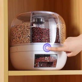 🍚 ארגון מושלם במטבח! מתקן אורז מסתובב 360° – דלפק אטום לשמירה על טריות הדגנים. 🌾 פתרון יבש ויעיל לאחסון אוכל במטבח!
