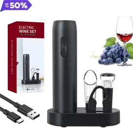 🍷 הפוך את חווית הפתיחה לקלה! פותחן יין חשמלי 4 ב-1 עם בורג, פקק ופקק נוסף – נטען. ✨ פתרון אוטומטי ונוח לפתיחת יין בסטייל!
