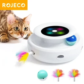 🐾🎉 צעצועים חכמים לחתול וכלב! Rojeco 2 ב-1 – נוצה וכדור כיף עם 5 מצבים אלקטרוניים להנאה אינסופית! 🐱🐶✨