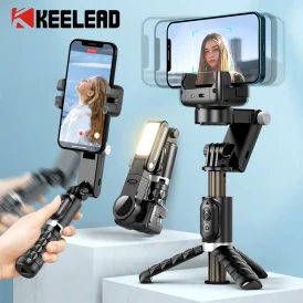 Q18 Gimbal מייצבני עם מוט סלפי מקל סלפי עם מצב מעקב, חצובה ותאורת מילוי מובנית, מתאים לאייפון ולסמארטפונים אחרים.