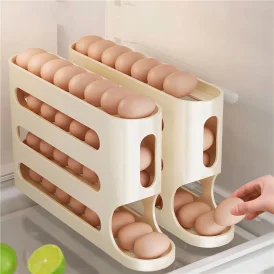 🍳 אחסון ביצים בסטייל! 🏠 תיבת אחסון 4 שכבות עם דלת צד נוחה. ✨ סדר מושלם למטבח שלכם!