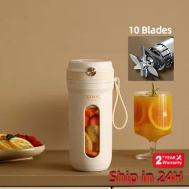 🍹 שייקים טריים בכל מקום! בלנדר חשמלי נייד עם 10 להבים ומסחטה 350ML. 🔋 נטען ב-USB, 3000mAh, פתרון מושלם לשייקים ומיצים!