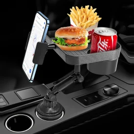 הפוך כל נסיעה לנוחה! 🚗🍔  מחזיק גביע, שולחן רכב ומעמד טלפון ב-360 מעלות – מושלם לאוכל, שתייה וארגון בנסיעה!